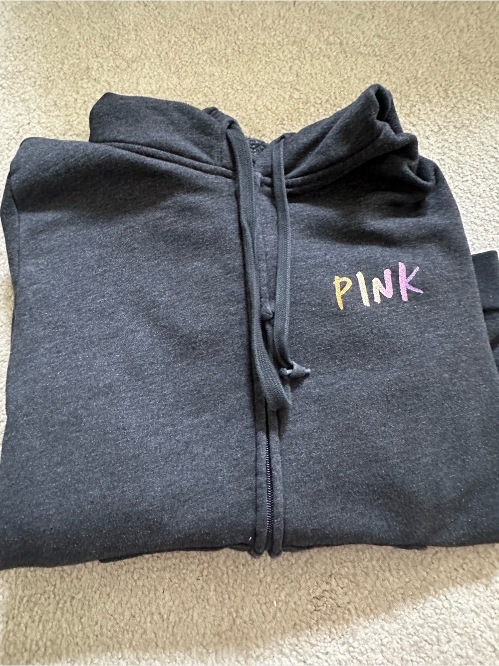 Victoria's Secret PINK Black Zip-Up Hoodie with Multicolor Lettering